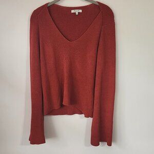 Madewell Ribbed V Neck Sweater Womens XL Rust Orange Bell Sleeve Knit Top